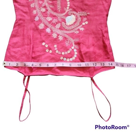 French Connection Pink Embroidered & Beaded Linen[Looking] Midi Dress - 2 - Picture 9 of 13